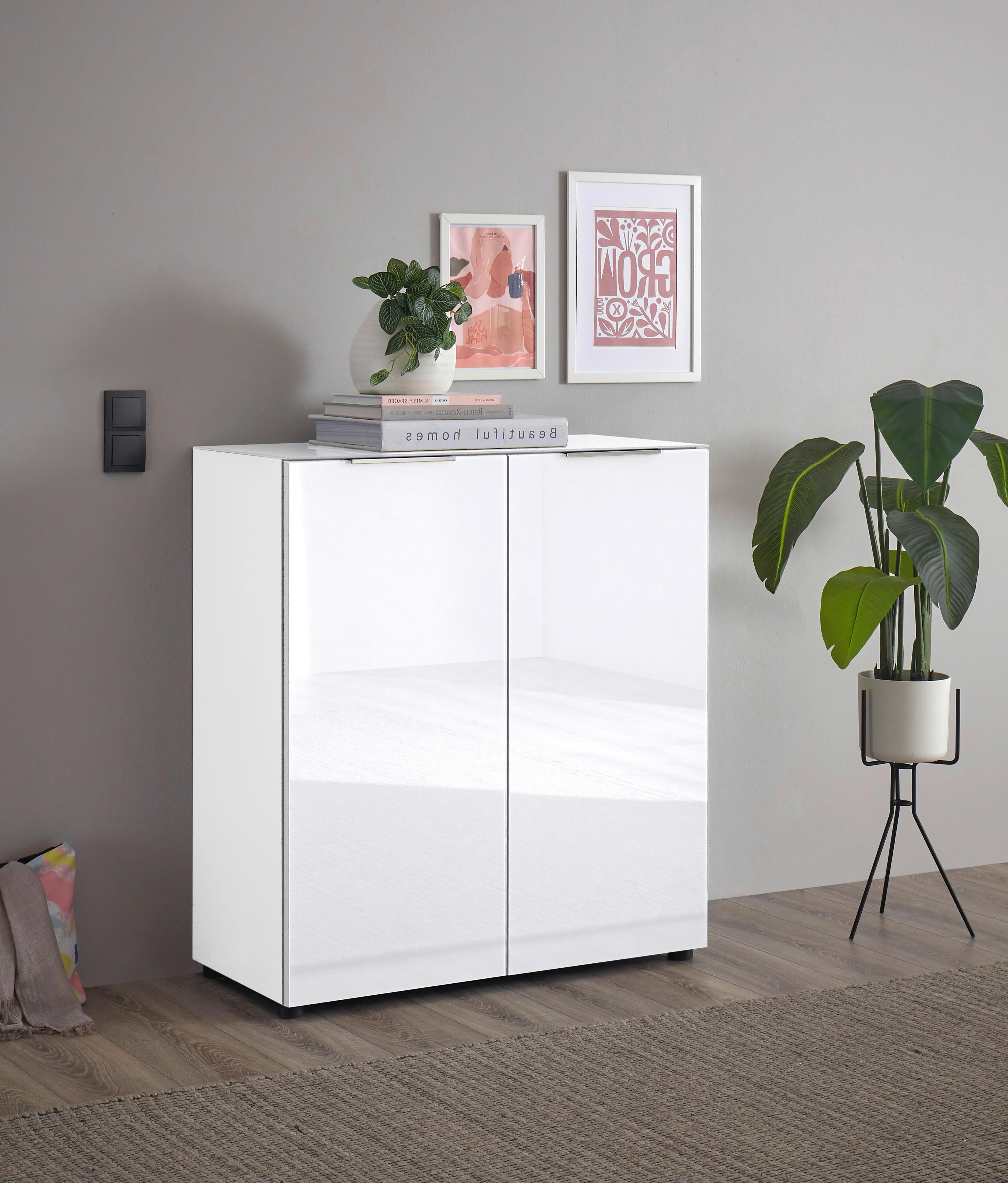 Kommode Siena Weiß - Chromfarben/Schwarz, MODERN, Glas/Holzwerkstoff (90/99/40cm) - Mömax