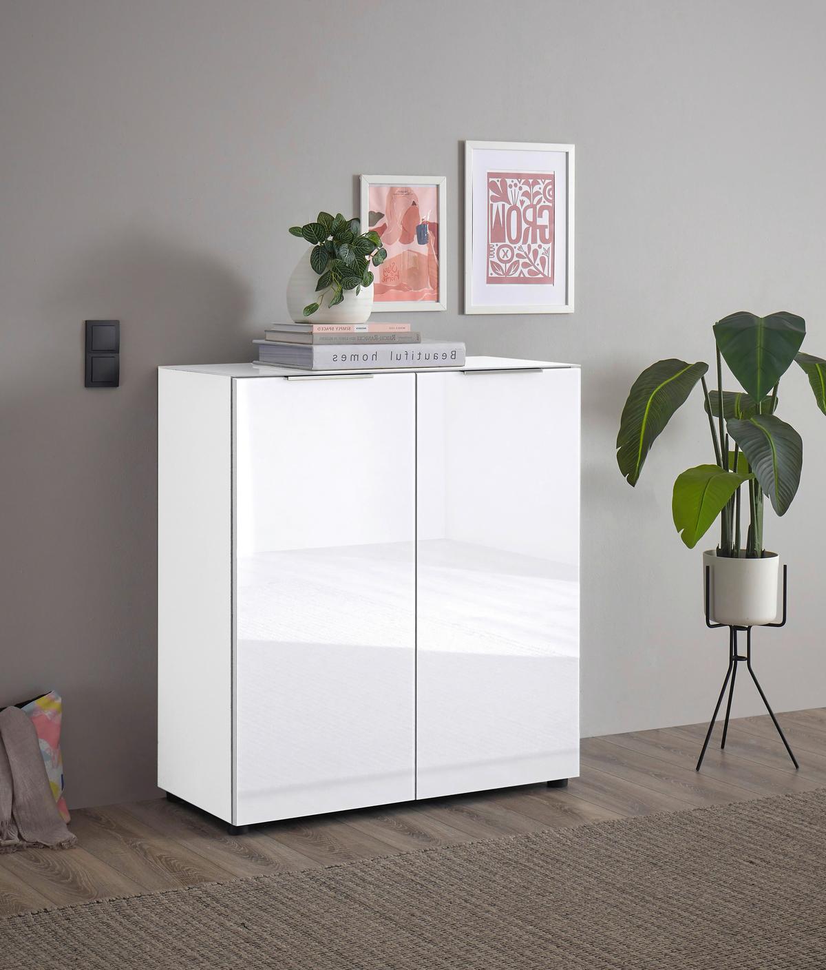 Kommode Siena Weiß - Chromfarben/Schwarz, MODERN, Glas/Holzwerkstoff (90/99/40cm) - Mömax