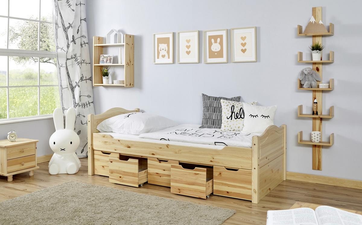 Postelja S Predalom Leni, Bor, Masivno - barve bora, Natur, les (90/200cm) - MID.YOU