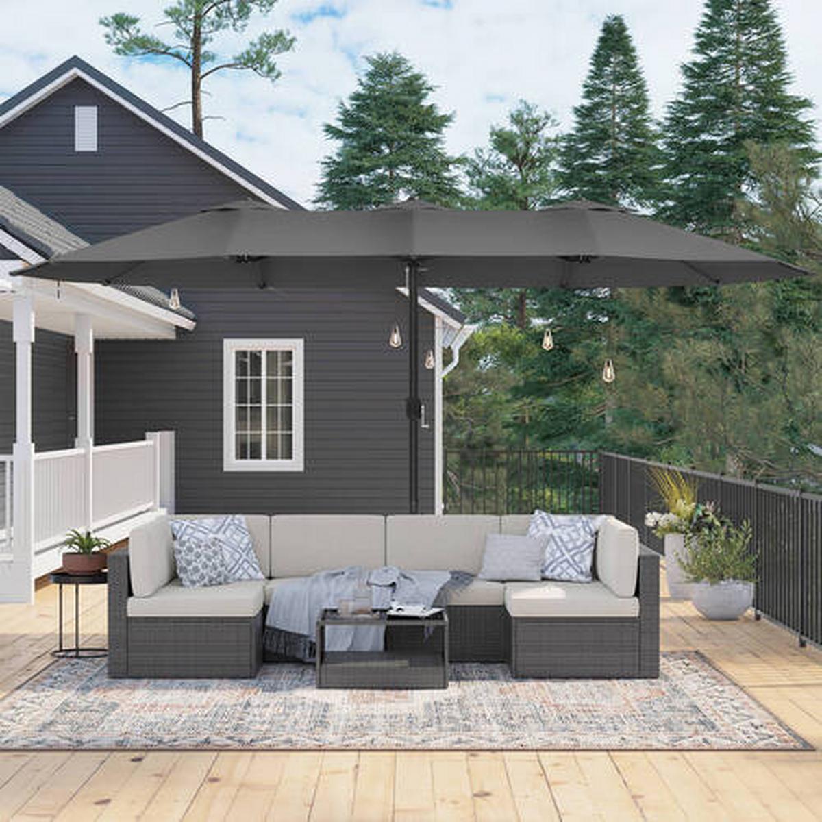 Sonnenschirm Doppelseitig Schwarz/Grau ca. 460x270cm - Schwarz/Grau, Basics, Textil/Metall (460/270cm) - Modante