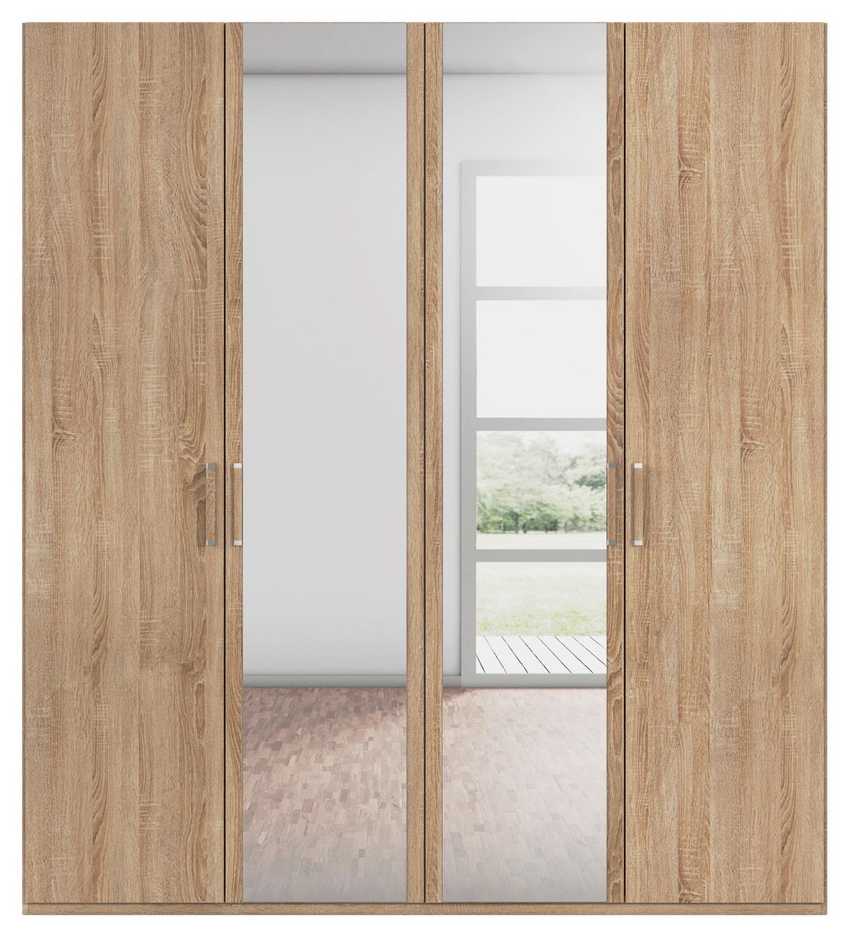 Omara S Klasičnimi Vrati Evelyn, Barva Hrasta - srebrne barve/hrast sonoma, Design, umetna masa/steklo (201/223/60cm) - Novel