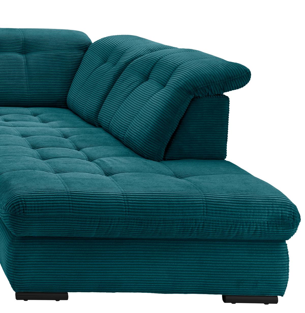 Wohnlandschaft Rigatti Petrol Cord mit Bettkasten - Petrol/Schwarz, MODERN, Textil/Metall (184/387/252cm) - Livetastic