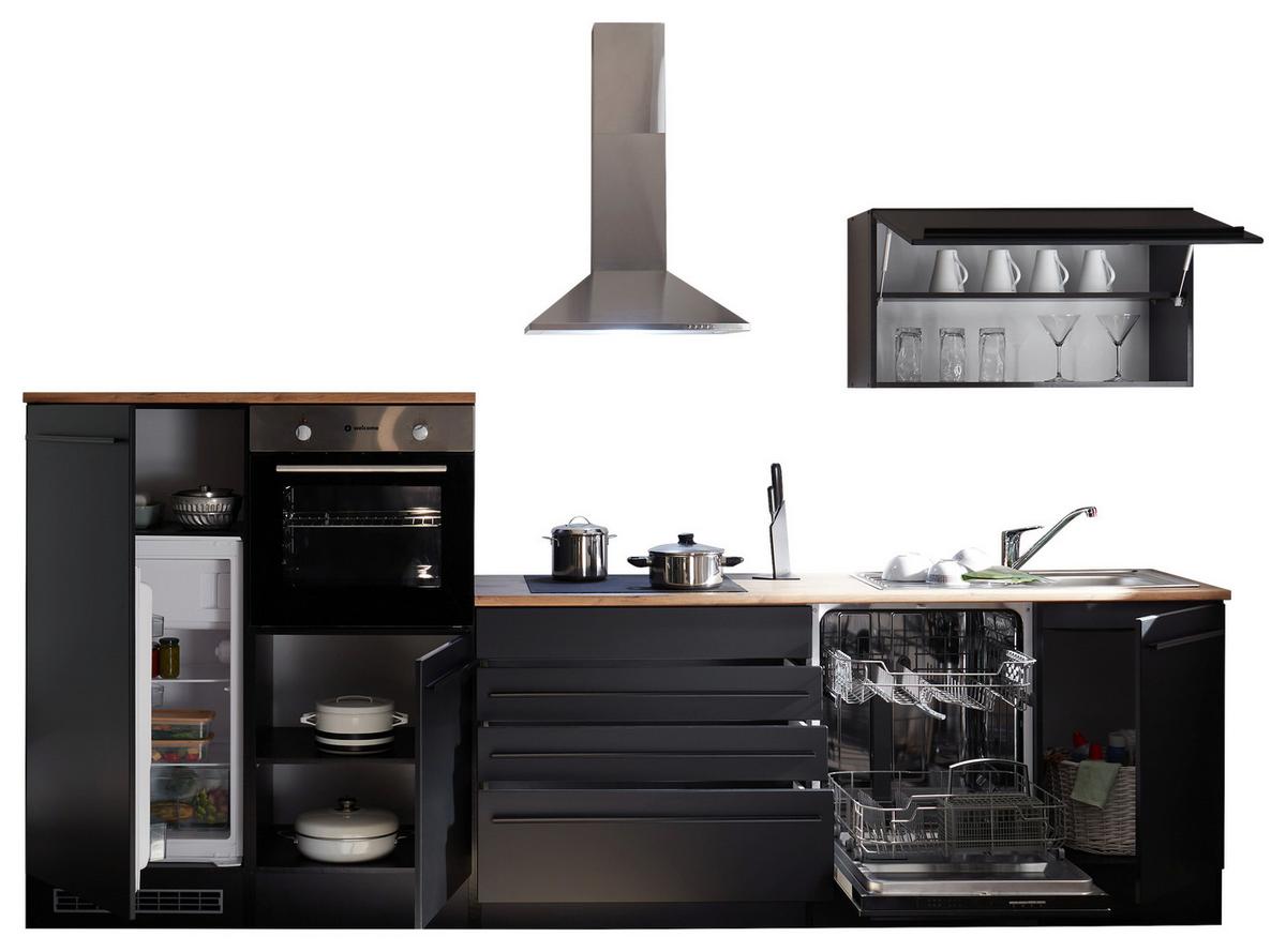 Küchenblock Jazz mit Geräten ca. 320 cm Schwarz - Eichefarben/Schwarz, Basics, Holzwerkstoff/Kunststoff (320cm) - P & B