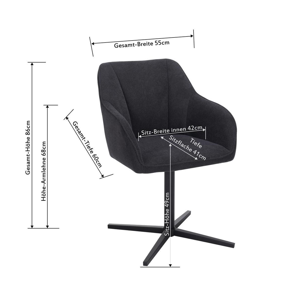 Stol Rosina, Črna, Vrtljiv - črna, Moderno, kovina/tekstil (56/84/60cm)
