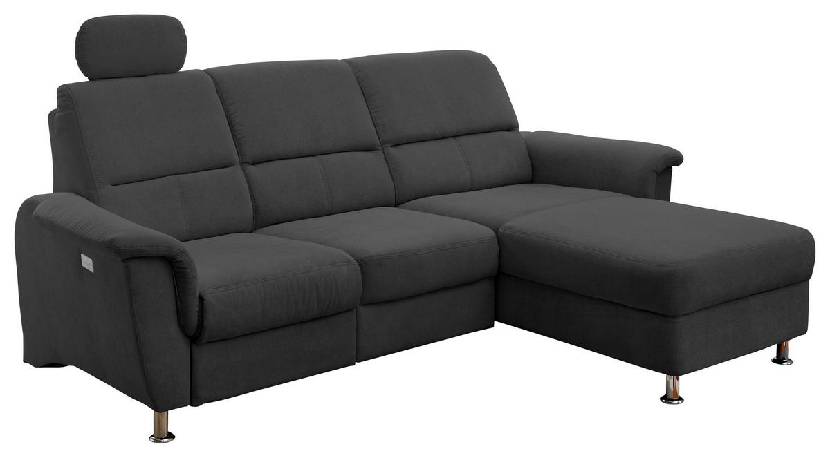 Ecksofa mit Relaxfunktion + USB Anschluss Parole, Mikrof. - Chromfarben/Schwarz, MODERN, Textil/Metall (231/165cm) - Livetastic