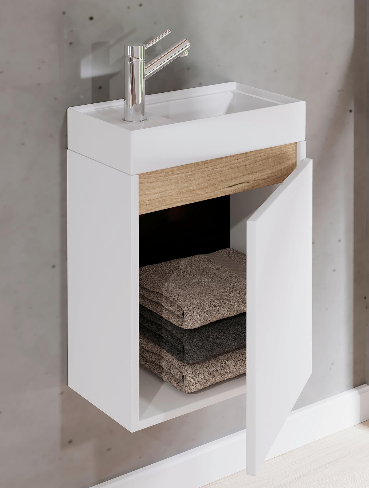 Gästebad Cosila - Honigeiche/Weiss, Trend, Keramik/Holzwerkstoff (41cm) - MID.YOU