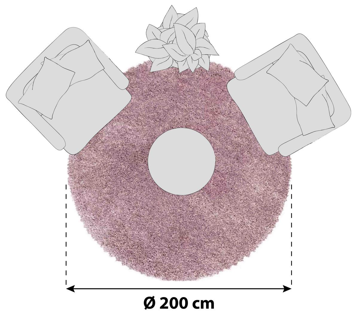 Hochflorteppich Fluffy Rosa Ø ca. 200cm - Rosa, Basics, Textil (200cm)