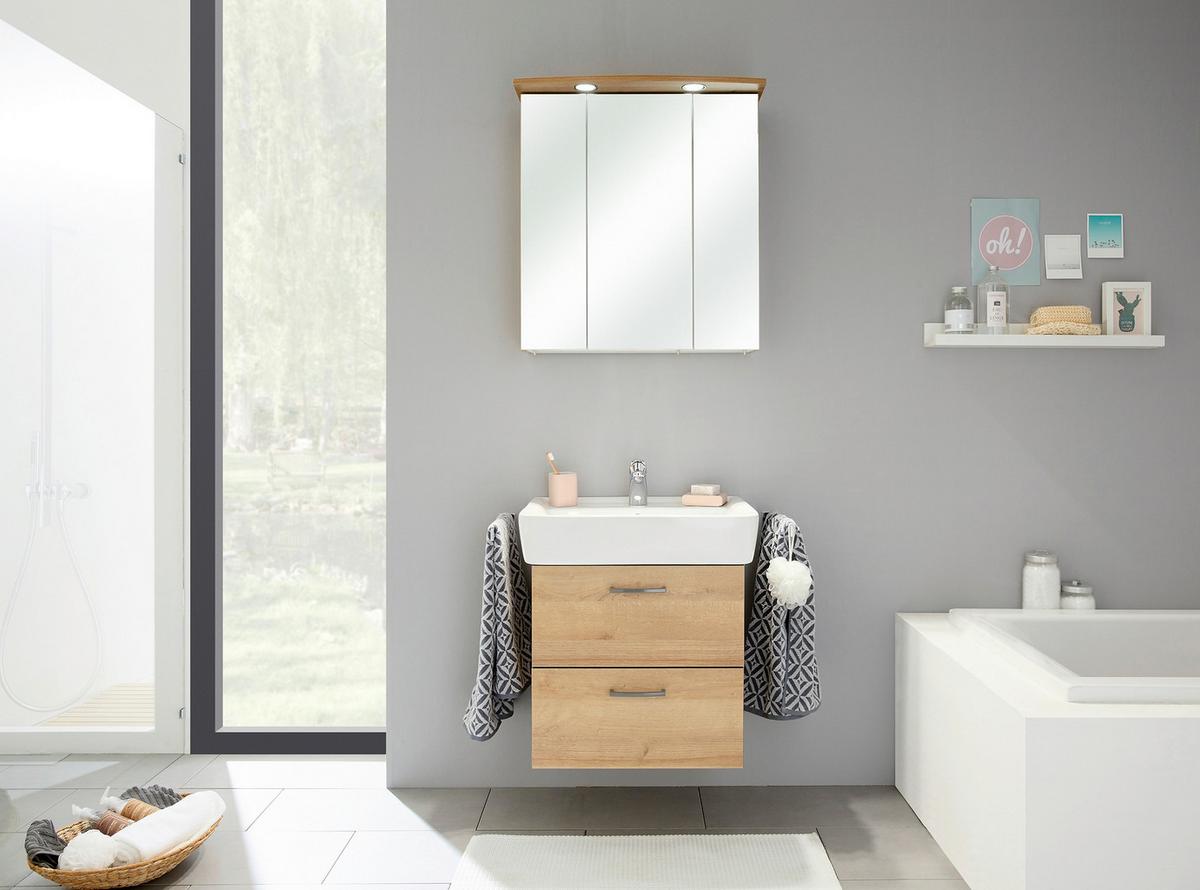 Badezimmer "Rüdesheim" , eiche - Eichefarben/Weiß, Basics, Keramik/Holzwerkstoff (65cm) - MID.YOU