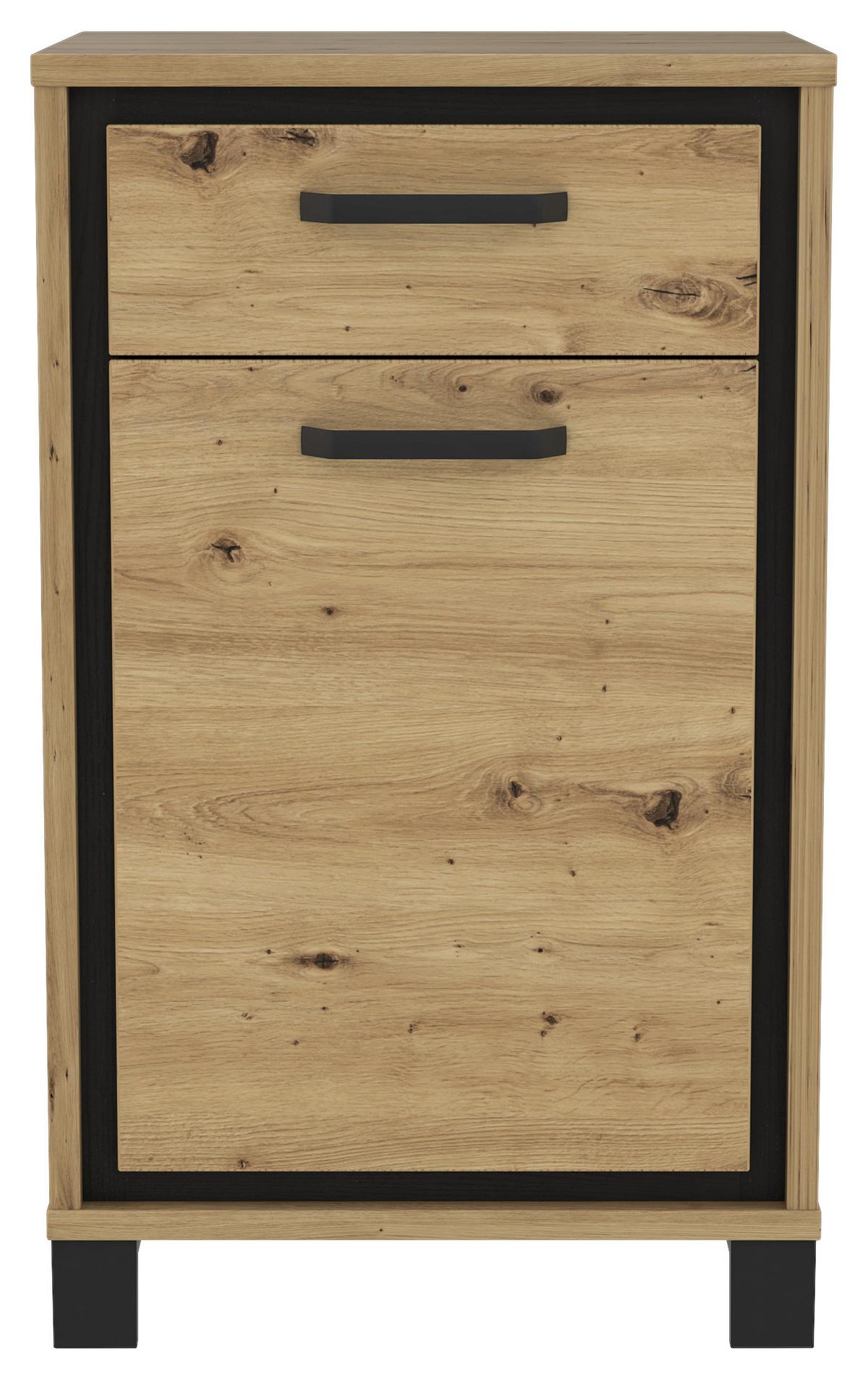 Schuhschrank "Trondheim" , Eiche - Eichefarben/Schwarz, Basics, Holzwerkstoff/Kunststoff (54,4/90,9/41,5cm) - Livetastic