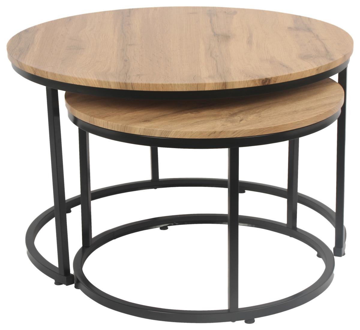 Masă auxiliară DUO - culoare natur/negru, Modern, metal/material pe bază de lemn (53-43/45-35cm) - Modern Living