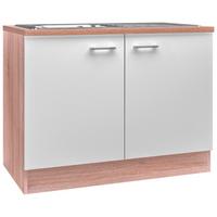 Kuhinjska Spodnja Omarica Samoa, Bela, Barva Hrasta - bela/barve aluminija, Konvencionalno, umetna masa/leseni material (100/85/57cm) - FlexWell