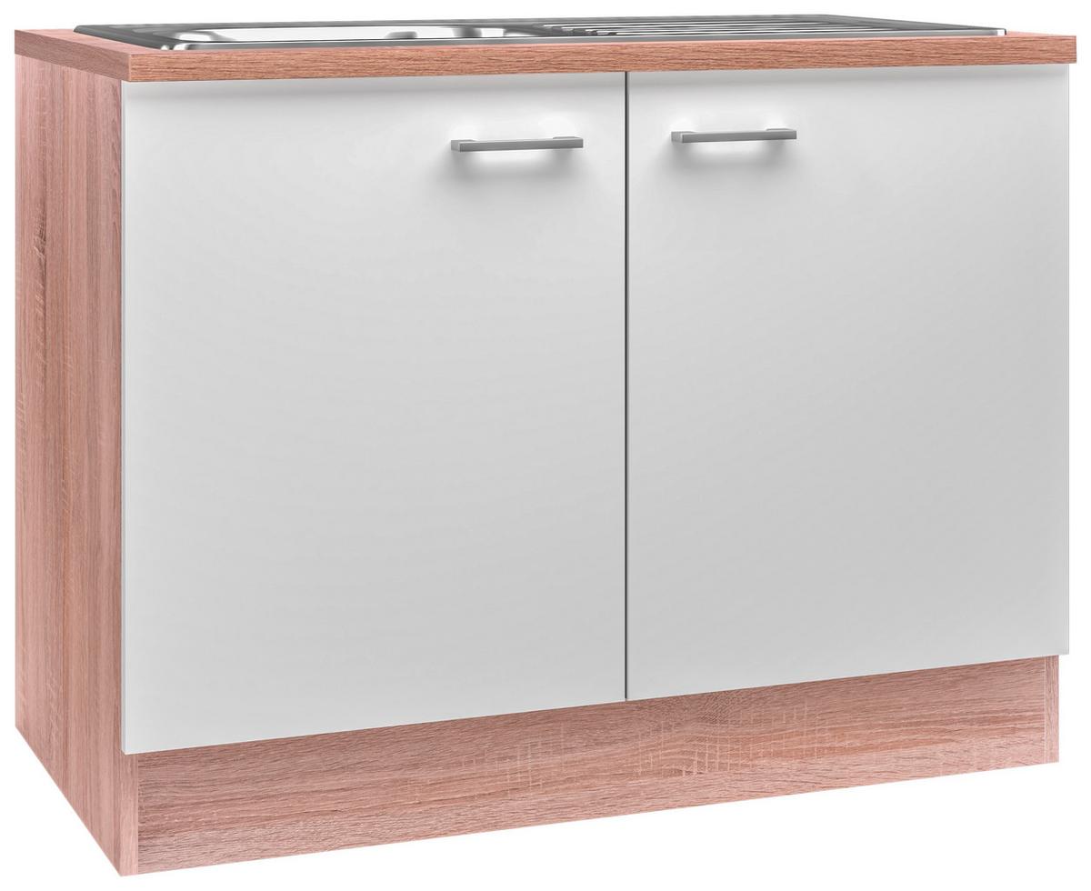 Kuhinjska Spodnja Omarica Samoa, Bela, Barva Hrasta - bela/barve aluminija, Konvencionalno, umetna masa/leseni material (100/85/57cm) - FlexWell