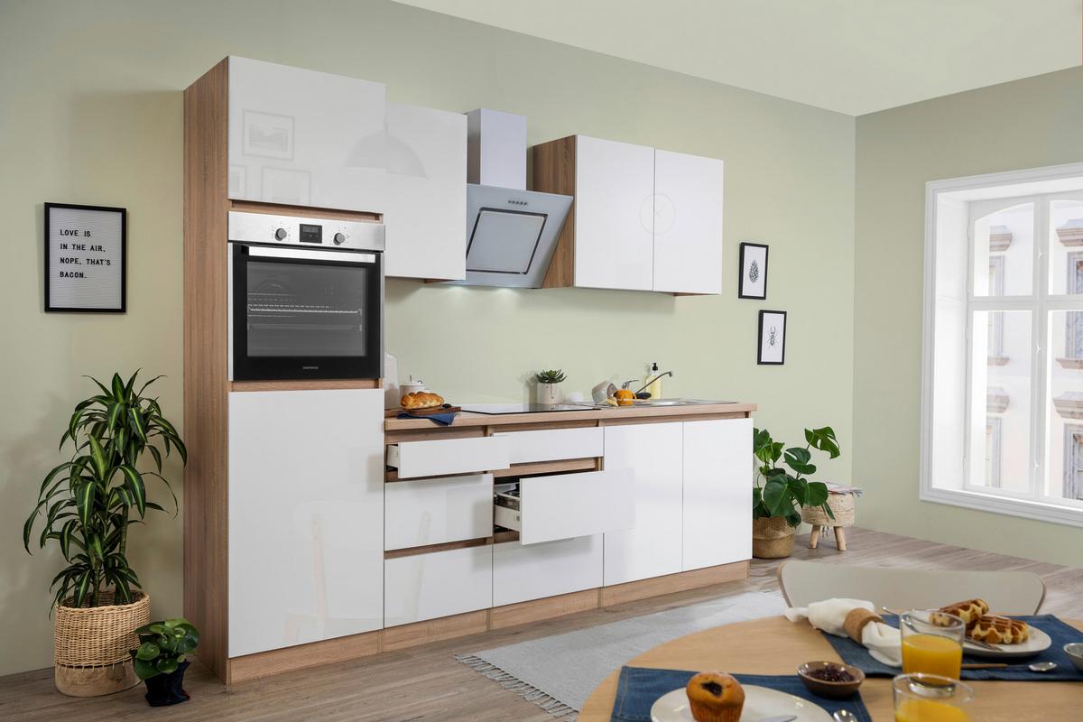 Küchenblock Premium Weiß/Eiche B: ca. 270 cm - Eichefarben/Weiß, MODERN, Holzwerkstoff (270cm) - Respekta
