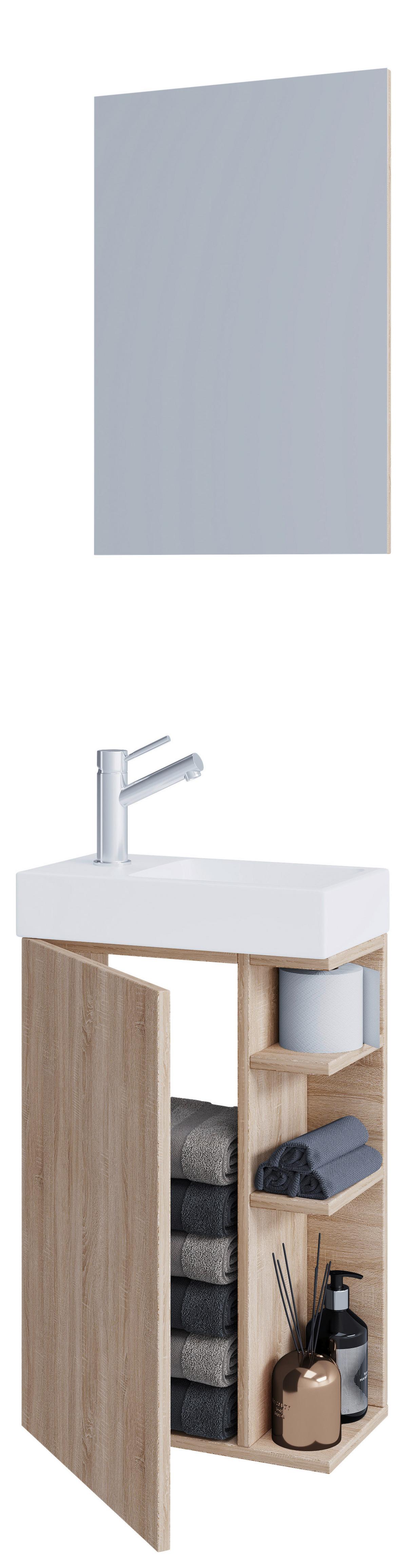 Kopalnica Za Goste Lumia, Barva Hrasta - bela/hrast sonoma, Moderno, steklo/leseni material (40cm) - MID.YOU