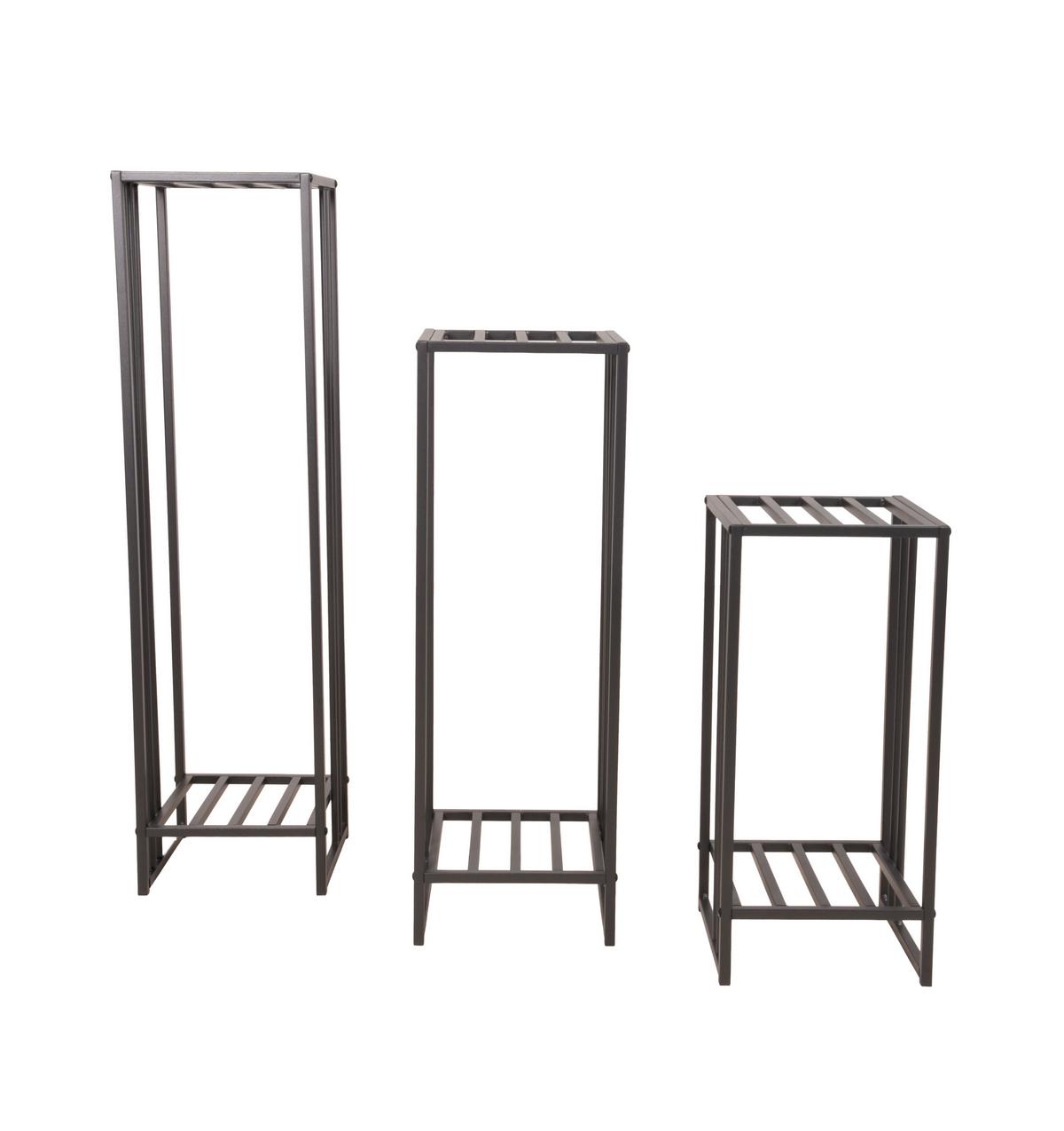BLUMENTISCHSET PFLANZSTÄNDER TEYA, 3ER-SET - Schwarz, MODERN, Metall (25/25/95cm) - Gardenson