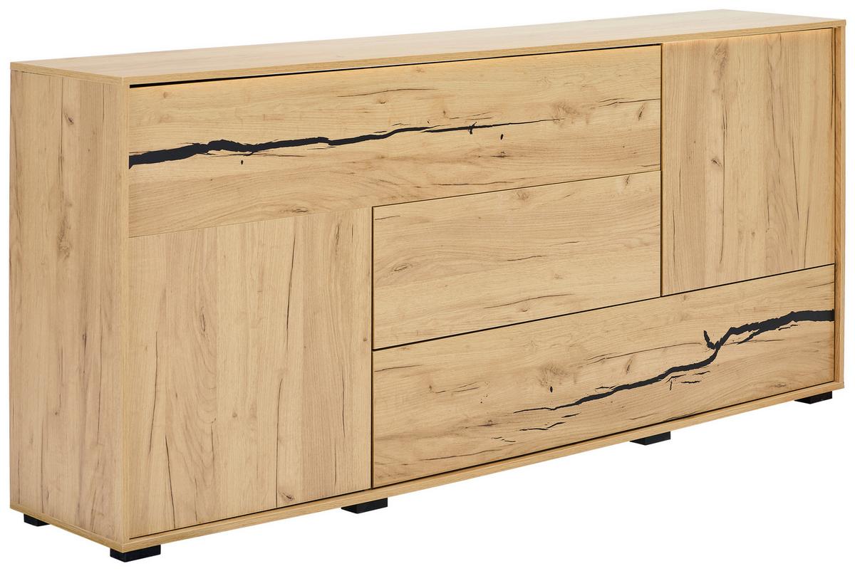 KOMODA SZEROKA LIA - kolor dębowy/czarny, Konventionell, materiał drewnopochodny (200/89/40cm) - Xora