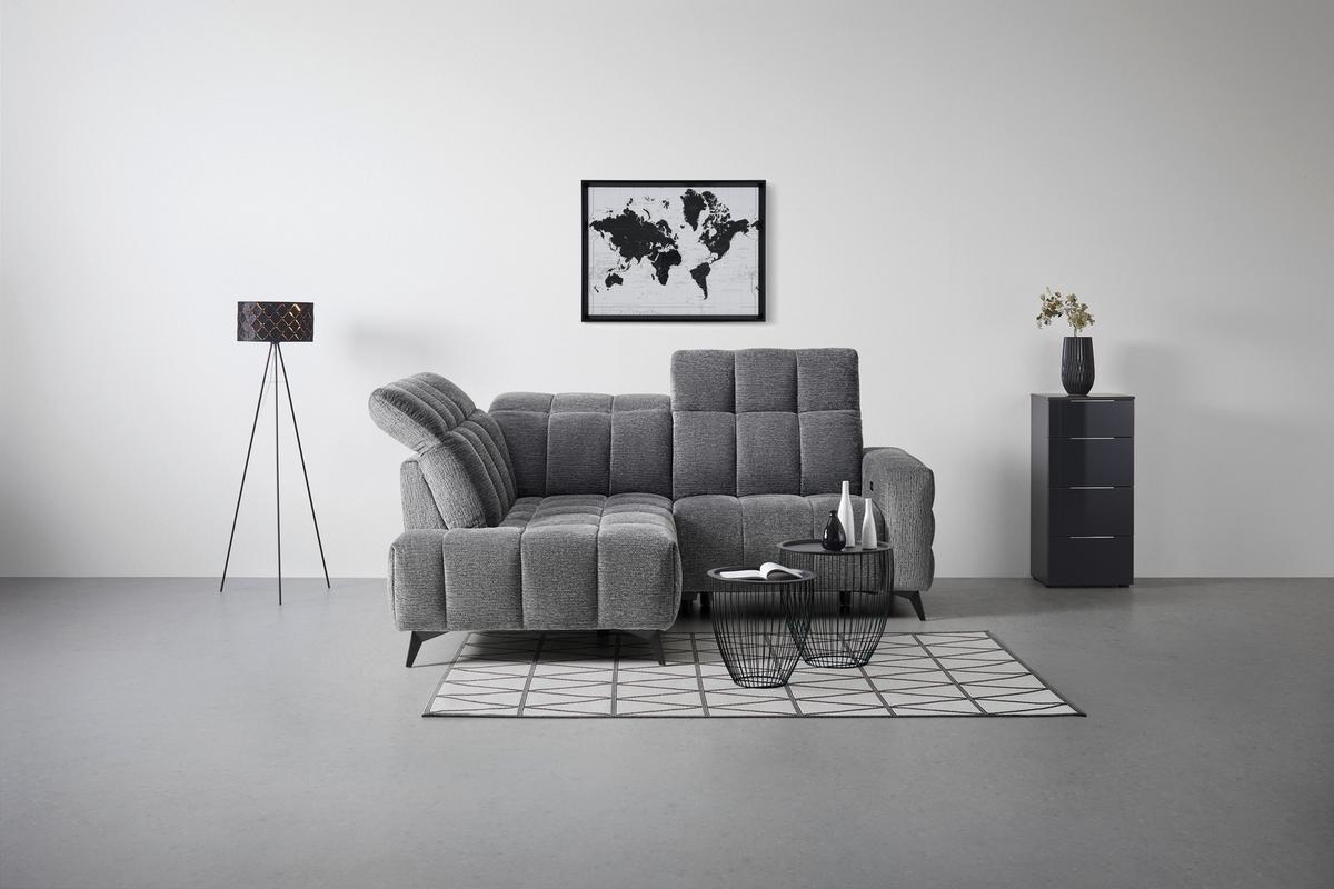 Wohnlandschaft Paris Dunkelgrau ca. 215x85x182cm - Dunkelgrau/Schwarz, KONVENTIONELL, Holz/Textil (215/85/182cm) - Mömax