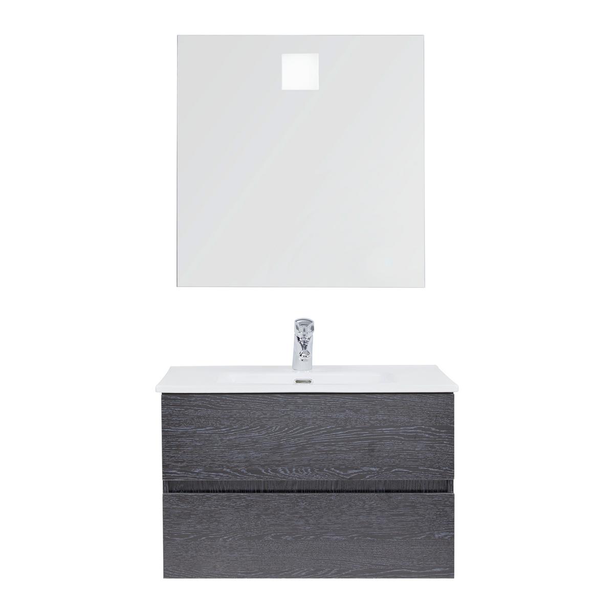 SZAFKA Z UMYWALKĄ MATTEO - kolor naturalny/czarny, Modern, materiał drewnopochodny/szkło (76/50/46,5cm) - Bessagi Home
