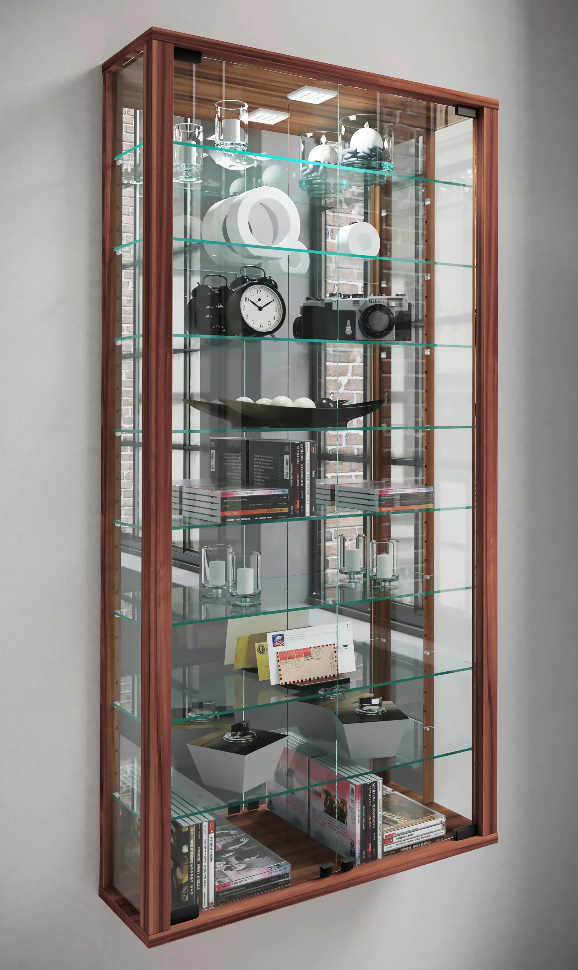 Hängevitrine Vitrosa ca. 59x114x18 cm Nussbaumfarb. - Nussbaumfarben/Schwarz, MODERN, Glas/Holzwerkstoff (59/114,3/18cm) - MID.YOU