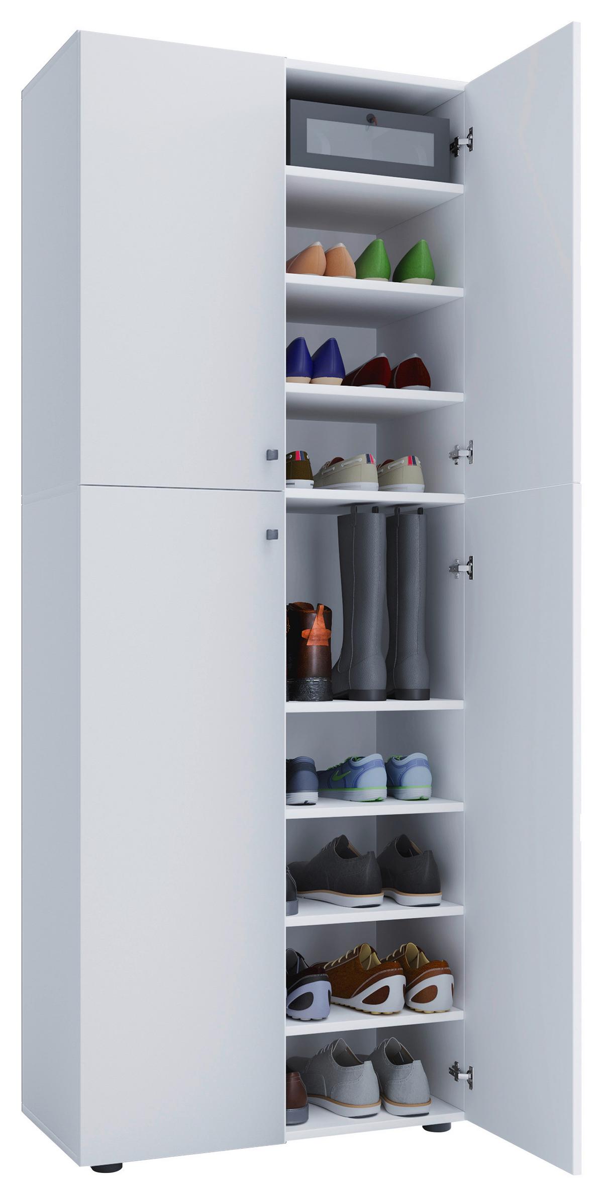 Schuhschrank Lona XXL ca.70x182x37cm Weiß - Silberfarben/Schwarz, KONVENTIONELL, Holzwerkstoff/Kunststoff (70/182/37cm) - MID.YOU