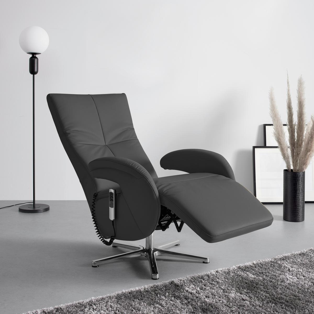 Relaxsessel Sitting 2 Schwarz - Chromfarben/Schwarz, MODERN, Leder (70/111/80cm) - Premium Living
