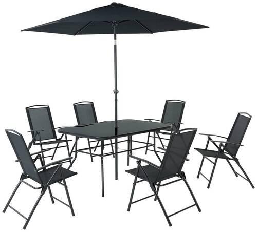 Vrtna Garnitura Laura, 7-Delni Set, S Senčnikom - črna, Moderno, kovina/steklo (140/90/70cm)