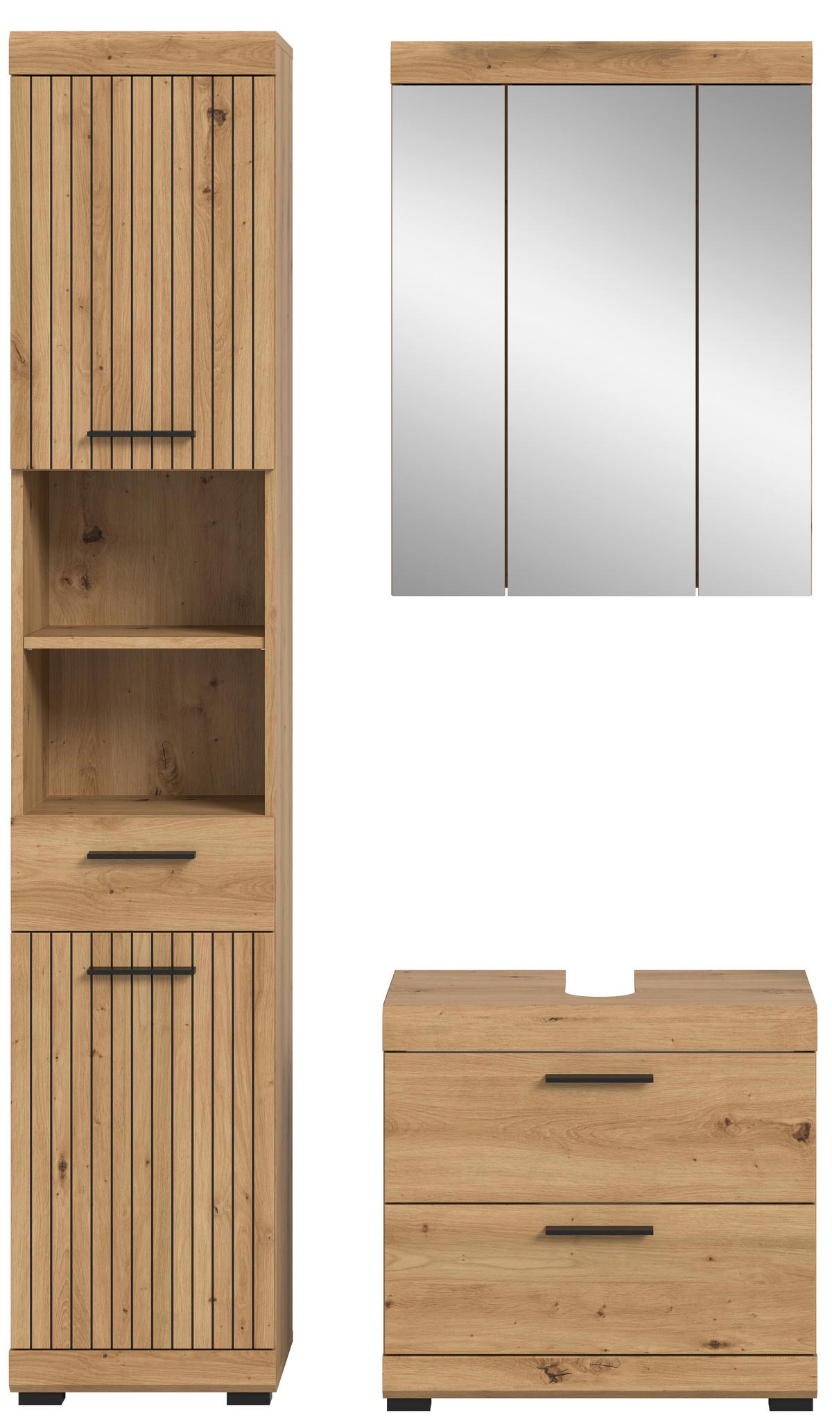 Badezimmer Scout Eiche Artisan 3-teilig - Schwarz/Eiche Artisan, Trend, Glas/Holzwerkstoff (97cm) - MID.YOU