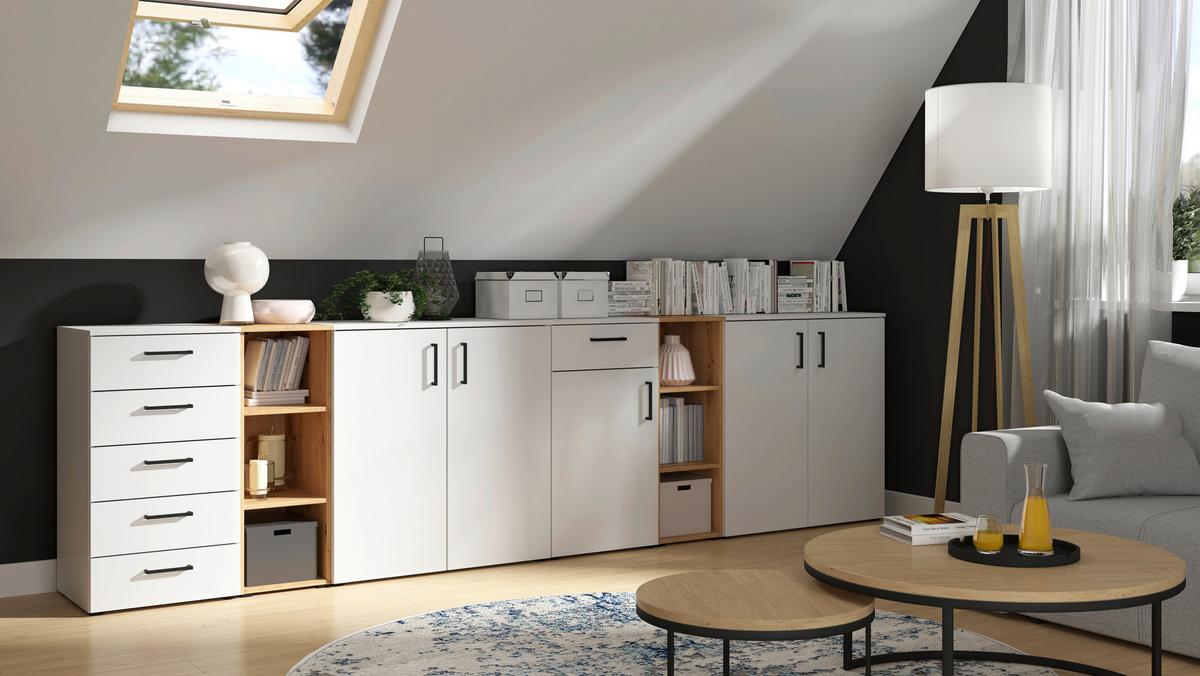 Eckkommode Multistauraum Weiss - Weiss/Anthrazit, Modern, Holzwerkstoff/Kunststoff (71,5/83/71,5cm) - Premium Living