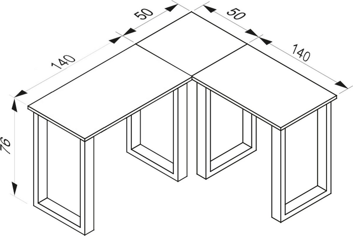 Kotna Pisalna Miza Lona, Barva Hrasta, Črna, 190x190cm - srebrne barve/črna, Design, kovina/leseni material (190/190/76cm) - MID.YOU