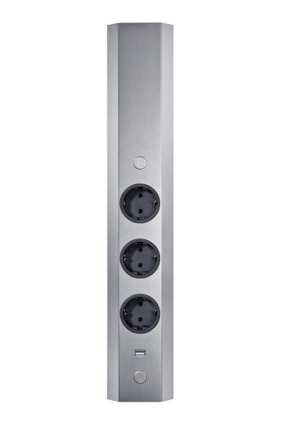 Steckdosenelement 4430042 Edelstahlfarben - Edelstahlfarben, Metall (8,2/46-58/4,3cm) - HKT