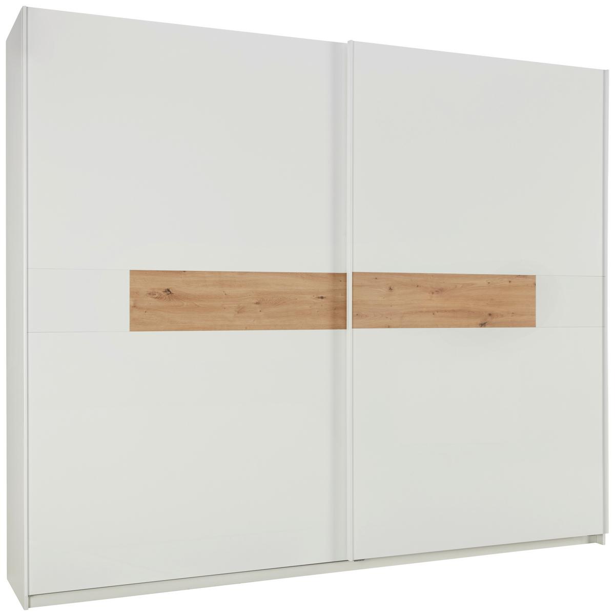 Schwebetürenschrank in Weiss/Eiche - Weiss Hochglanz/Weiss, Konventionell, Holzwerkstoff (276/230/54cm) - Premium Living