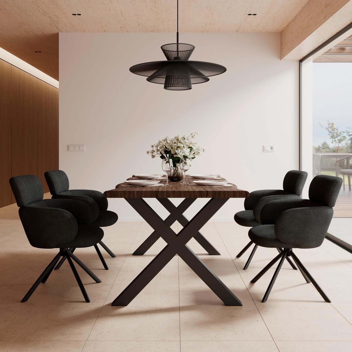 Armlehnstuhl Liora Schwarz Webstoff Drehbar Gepolstert - Schwarz, MODERN, Textil/Metall (58/84/61cm) - Bessagi Home