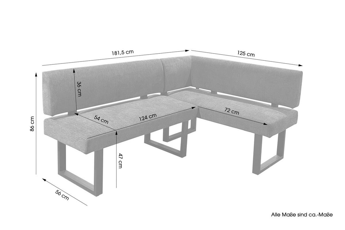 Eckbank Vancouver Grau/Schwarz - Anthrazit/Schwarz, Design, Textil/Metall (181,5/125cm) - MID.YOU
