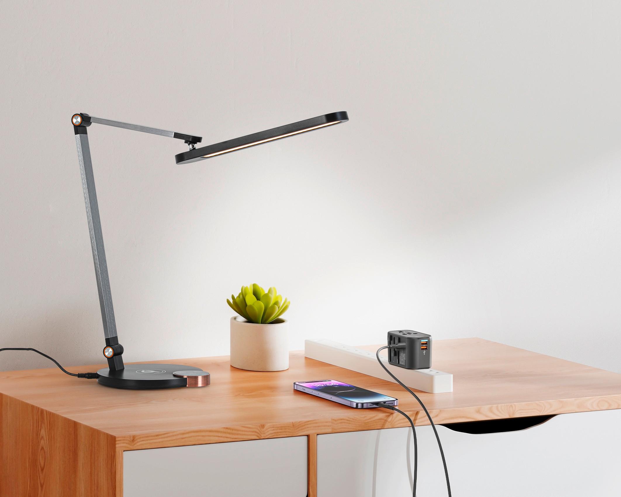 LED-Schreibtischleuchte Rink Schwarz/Alu/Kupfer max.10 Watt - Schwarz/Alufarben, Modern, Kunststoff/Metall (37/20/40-70cm) - Mömax