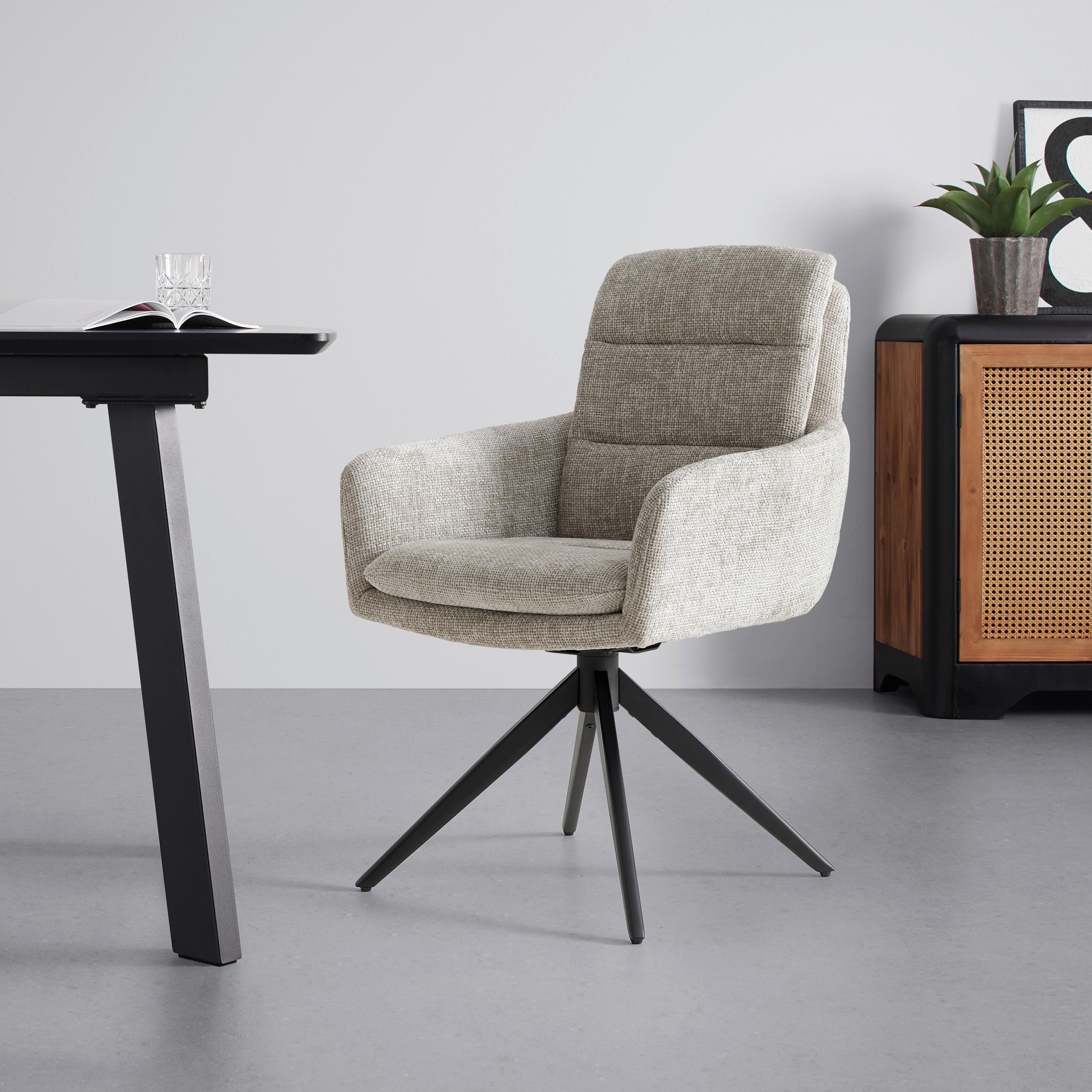 Armlehnstuhl Laurin Hellgrau Webstoff Drehbar Gepolstert - Hellgrau, MODERN, Holz/Textil (59/93/63cm) - Bessagi Home