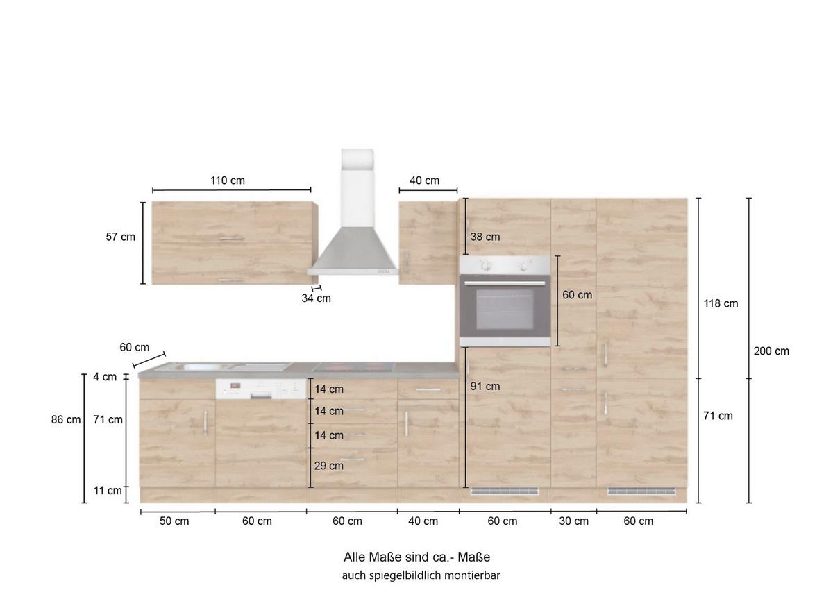 Küchenblock Sorretno ohne Geräte ca. 360 cm Weiß - Eichefarben/Weiß, MODERN, Holzwerkstoff (360/200/60cm) - Held