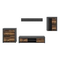 Ansamblu mobilier camera de zi JAM - culoare natur/gri, Design, sticlă/material pe bază de lemn (330/169/35cm) - Modern Living