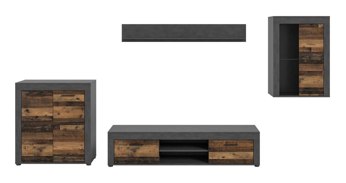 Ansamblu mobilier camera de zi JAM - culoare natur/gri, Design, sticlă/material pe bază de lemn (330/169/35cm) - Modern Living