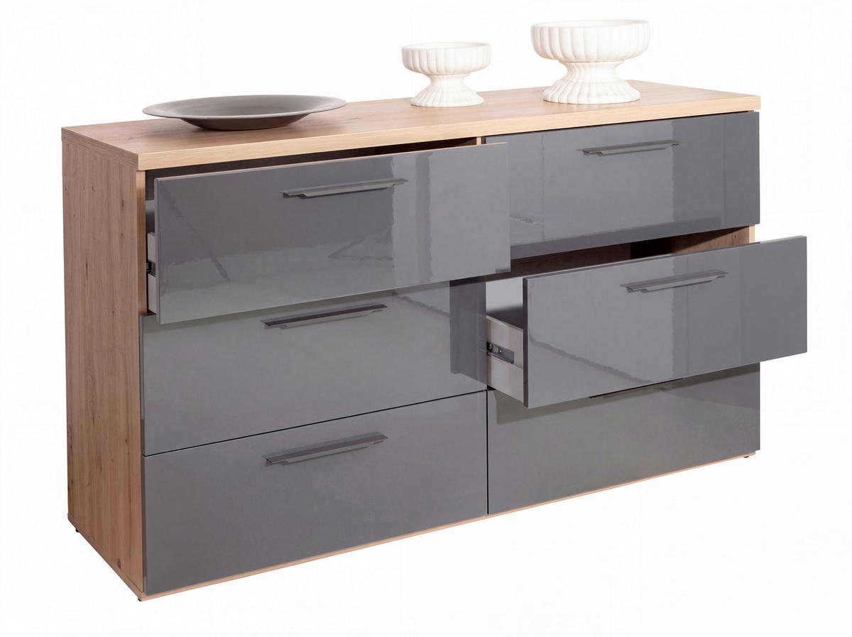 Komoda Sposami - siva visoki sjaj/hrast artisan, Moderno, metal/pločasti materijal (136,2/82,6/44,4cm) - Premium Living