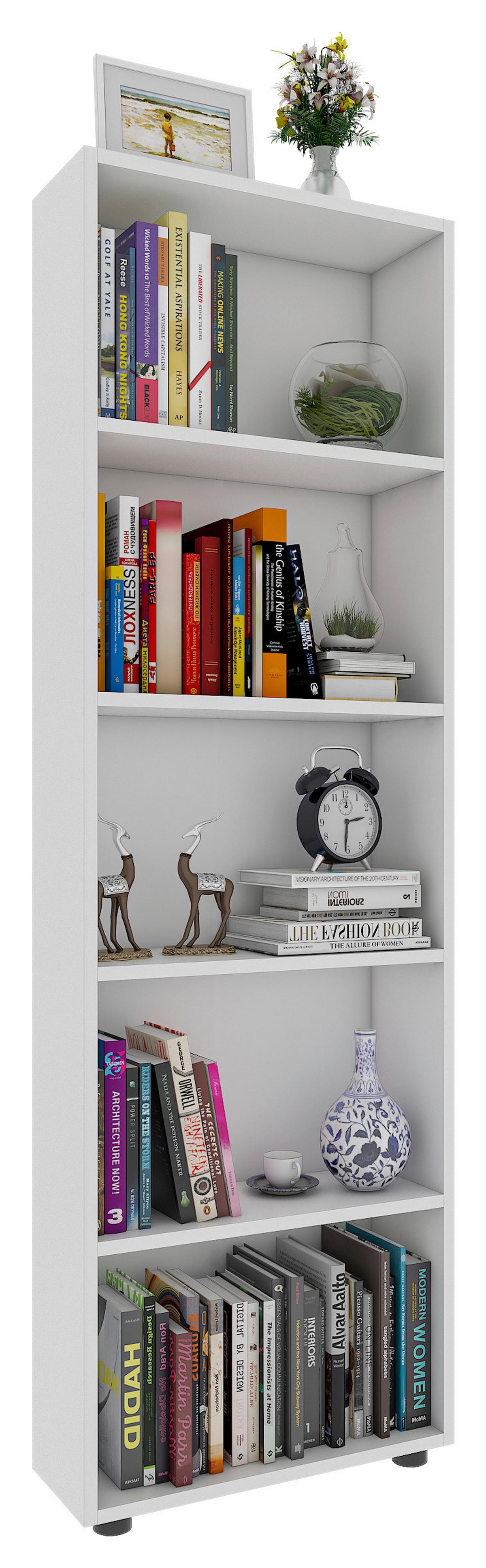 Regal Bulas, Bela - črna/bela, Basics, umetna masa/leseni material (56/169/20cm) - MID.YOU