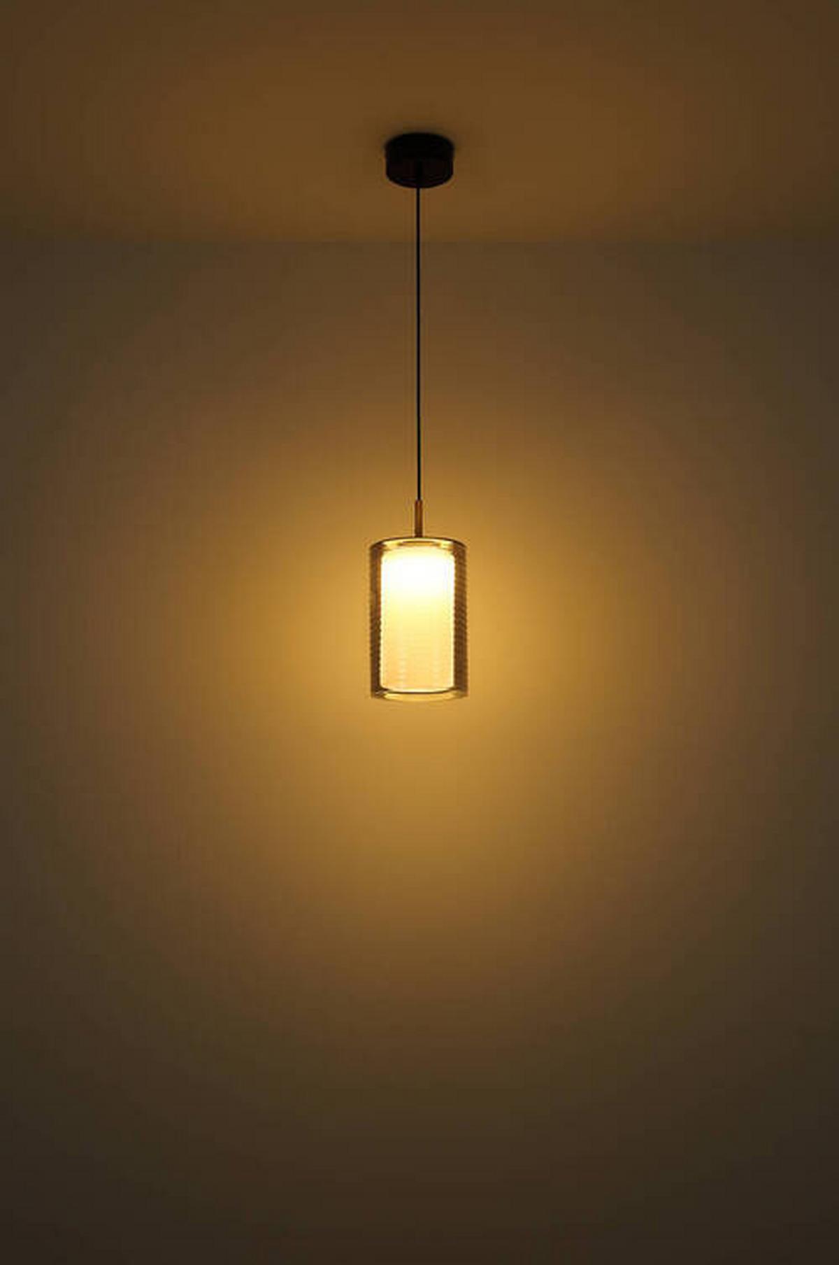 LED-HÄNGELEUCHTE 15740-5 - Messingfarben/Schwarz, Design, Glas/Metall (93/31,5/150cm) - Globo