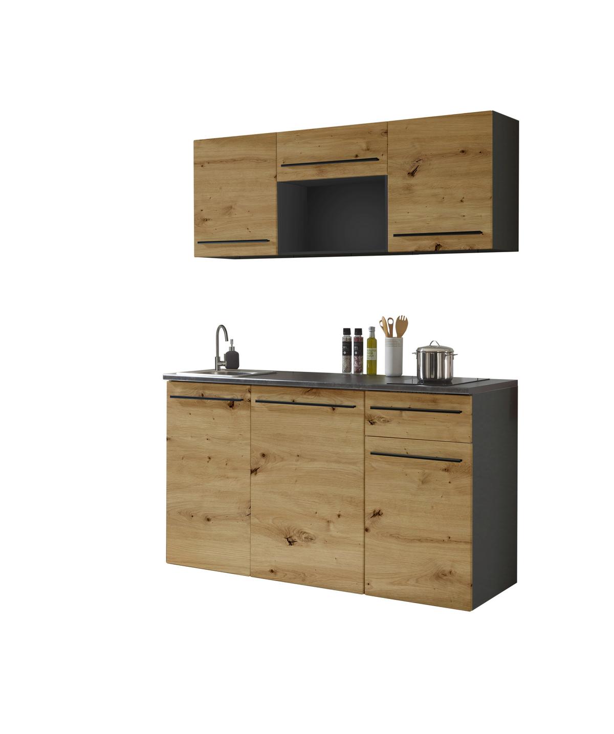 Konyhablokk Gépek Nélkül Jazz Single Z 160 Oak - barna/fekete, Trend, műanyag/faalapú anyag (160cm) - P & B