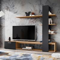 Wohnwand Eco Schwarz/Eiche Wotan - Eiche Wotan/Schwarz, MODERN, Holzwerkstoff/Kunststoff (190/152/35cm) - P & B
