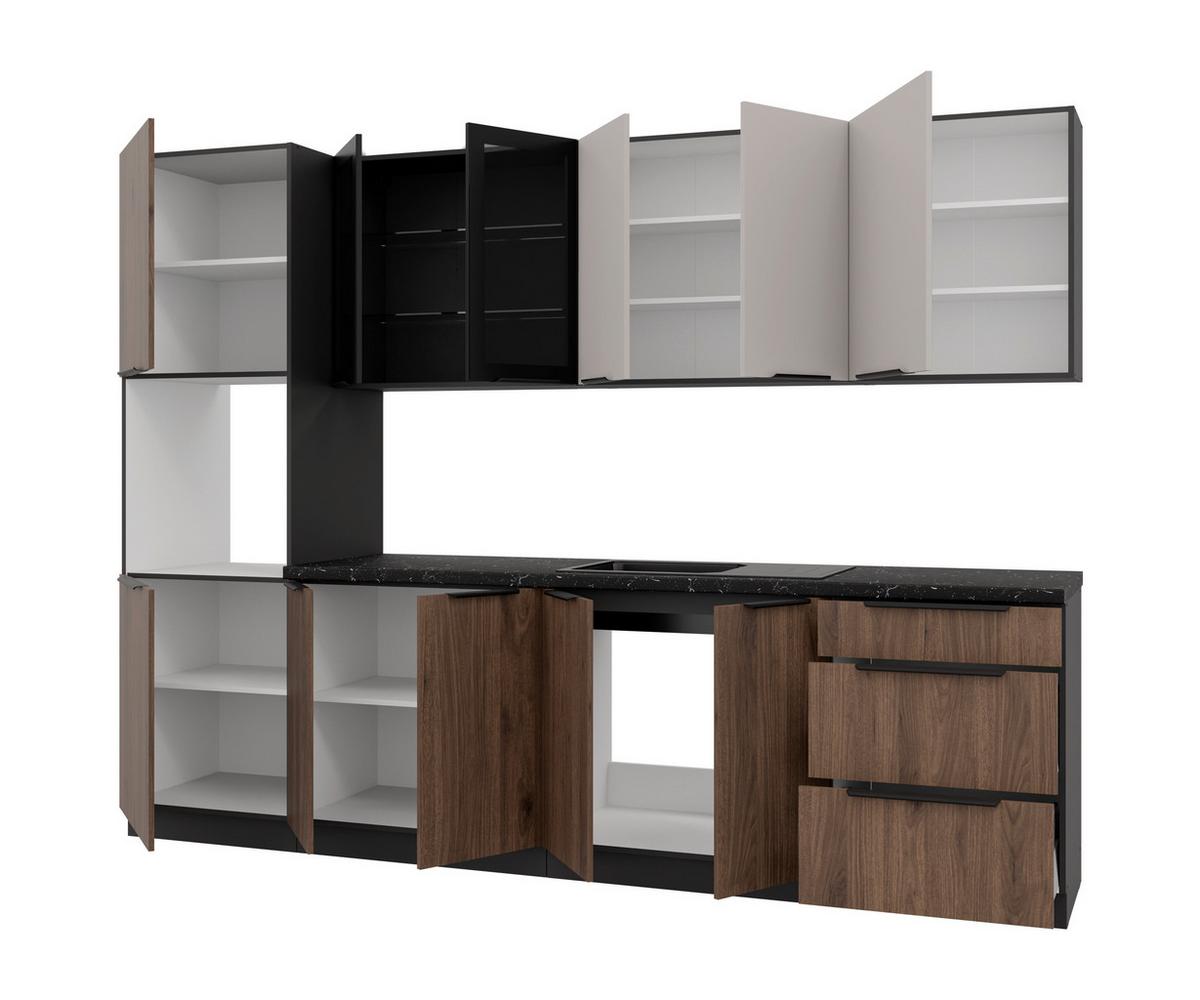 Blok Kuhinja Monza/arona - kašmir/boja orahovog drveta, Moderno, staklo/metal (260/210/60cm) - Modern Living