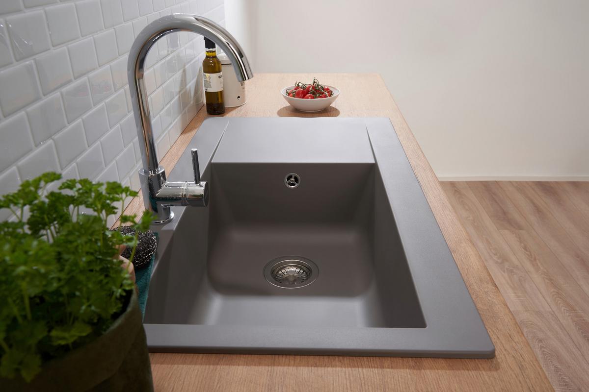 Einbauspüle Denver ca. 86x20x50 cm Grau - Grau, Trend, Glas/Kunststoff (86/20/50cm) - Respekta