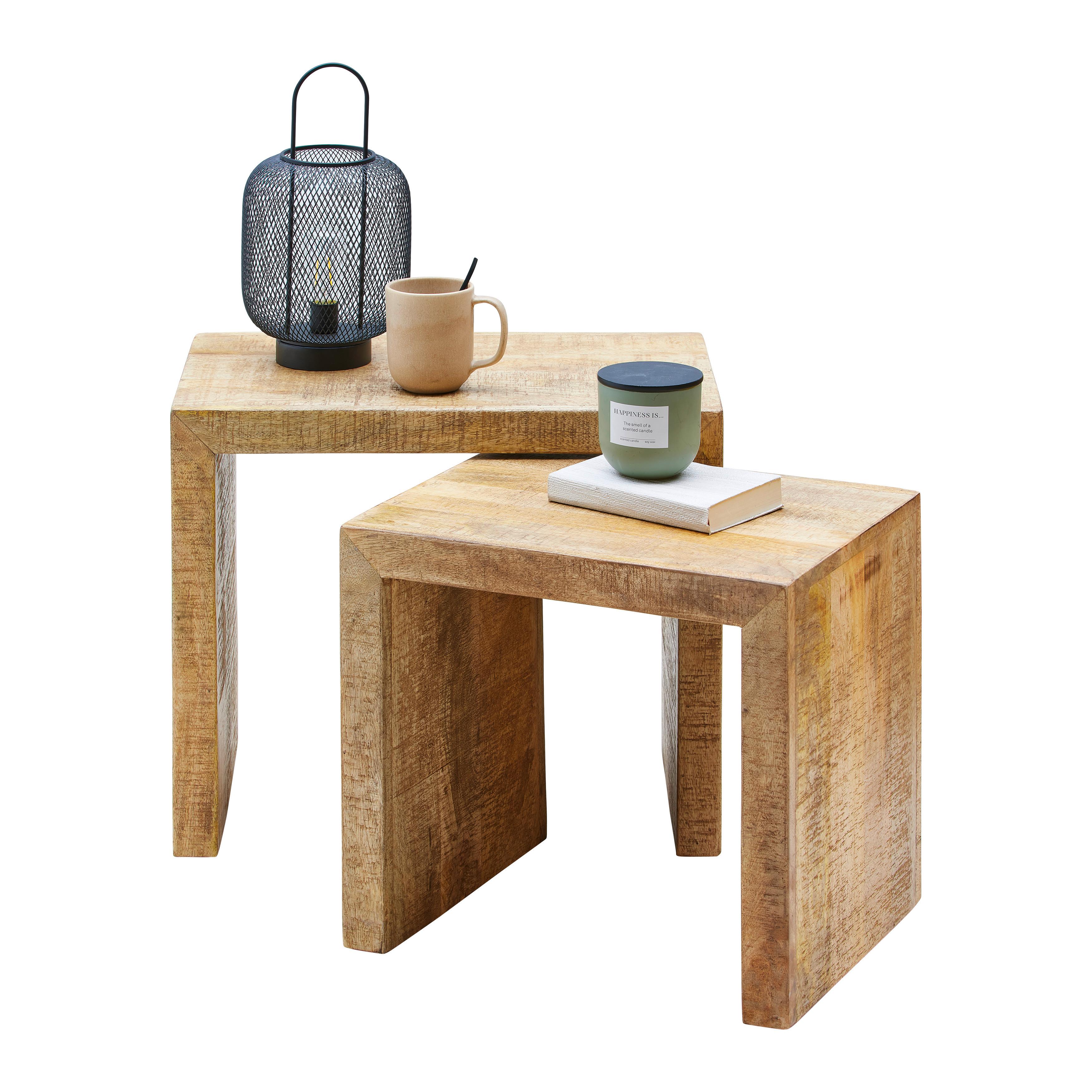 Beistelltisch in Naturfarben - Schwarz/Naturfarben, Natur, Holz (55-45/45-40/35cm) - Zandiara