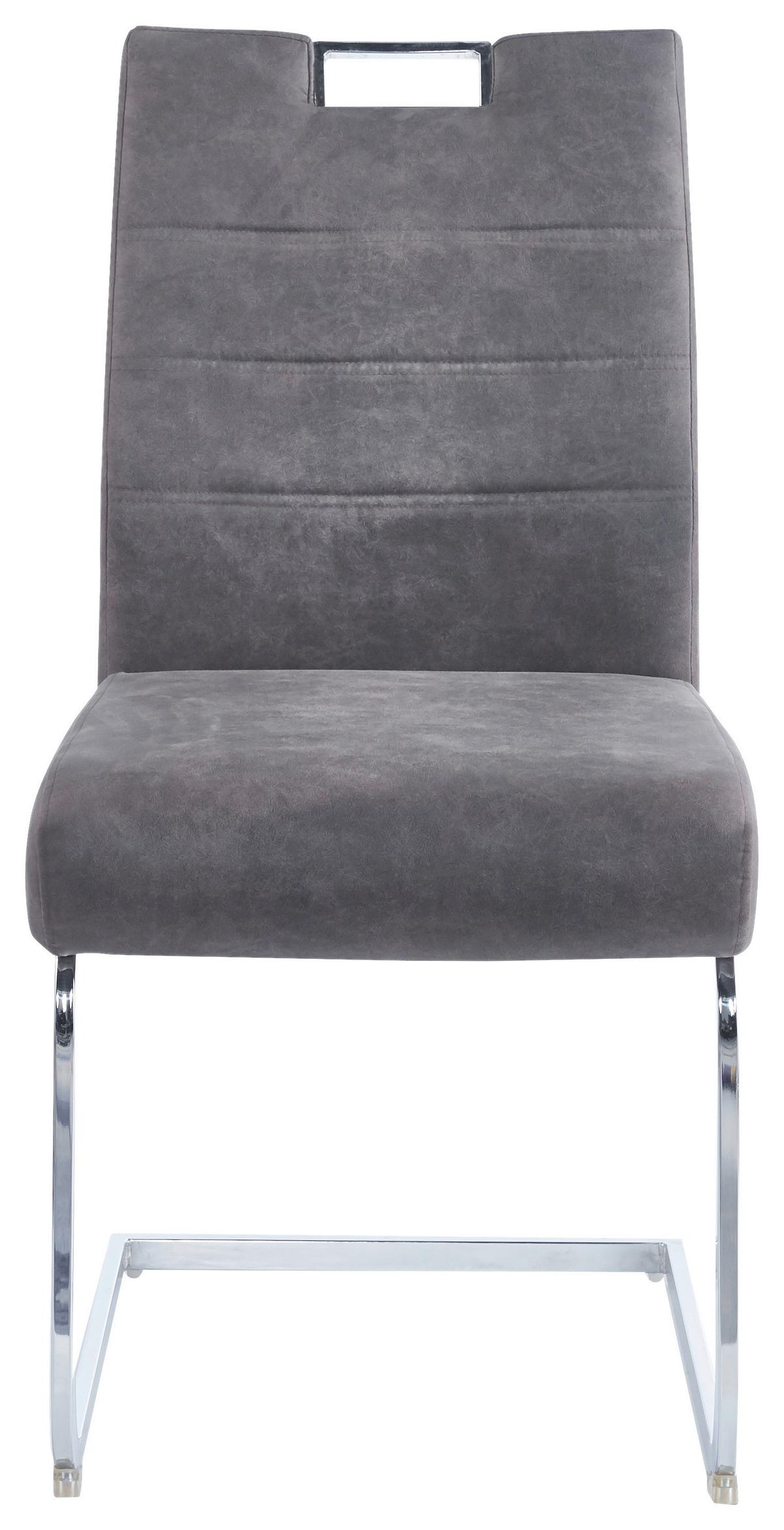 KRZESŁO NA PŁOZIE MITCH - szary/kolor chromowy, Design, metal/tkanina (50/61/98cm) - Carryhome