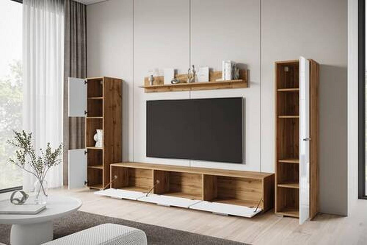 WOHNWAND BOGOTA XL WOTAN EICHE/WEISS - Weiß Hochglanz/Eiche Wotan, Basics, Holzwerkstoff/Kunststoff (240/130/31cm) - MID.YOU