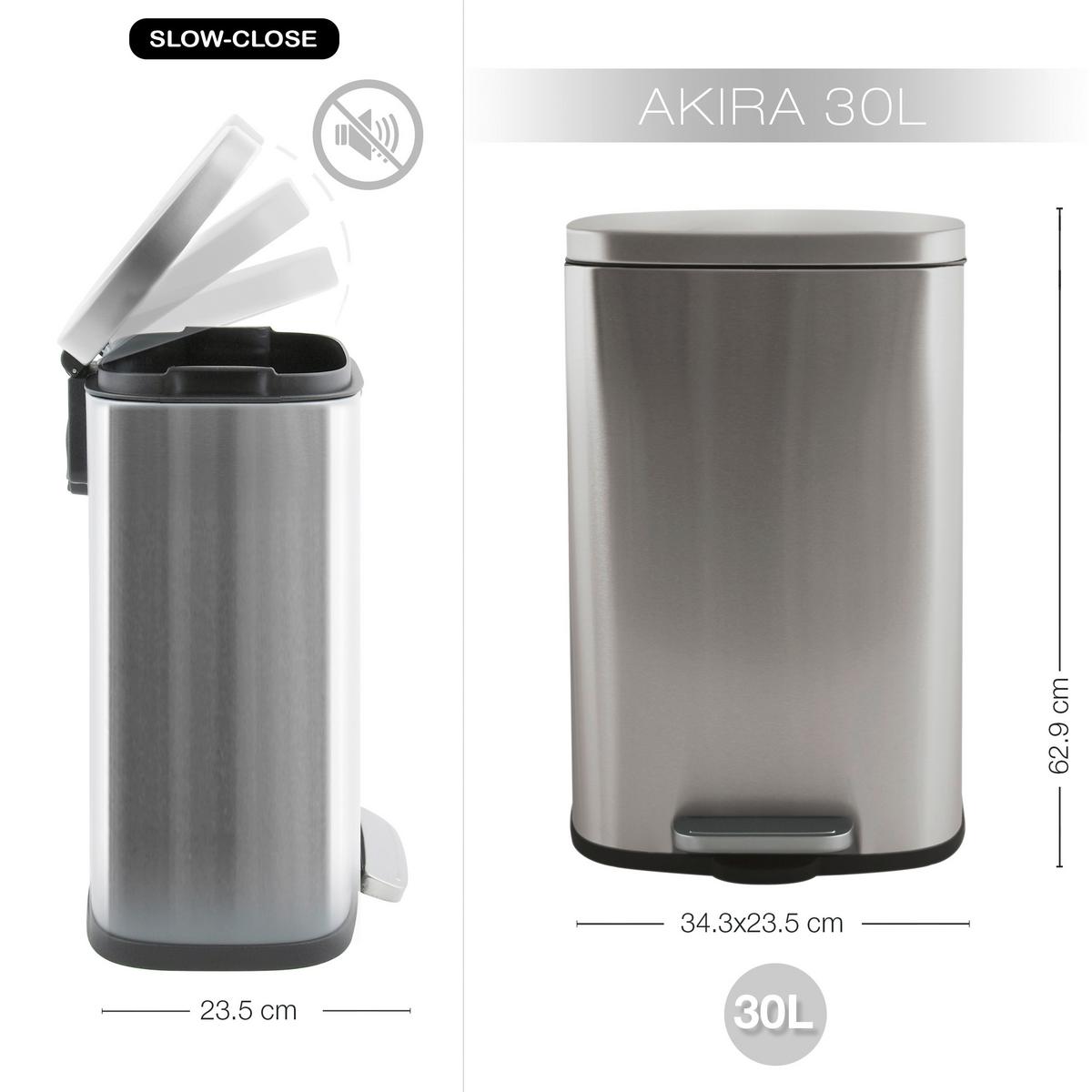 Treteimer Akira Brushed - Silberfarben/Schwarz, Basics, Kunststoff/Metall (34,3/23,5/62,9cm) - Spirella