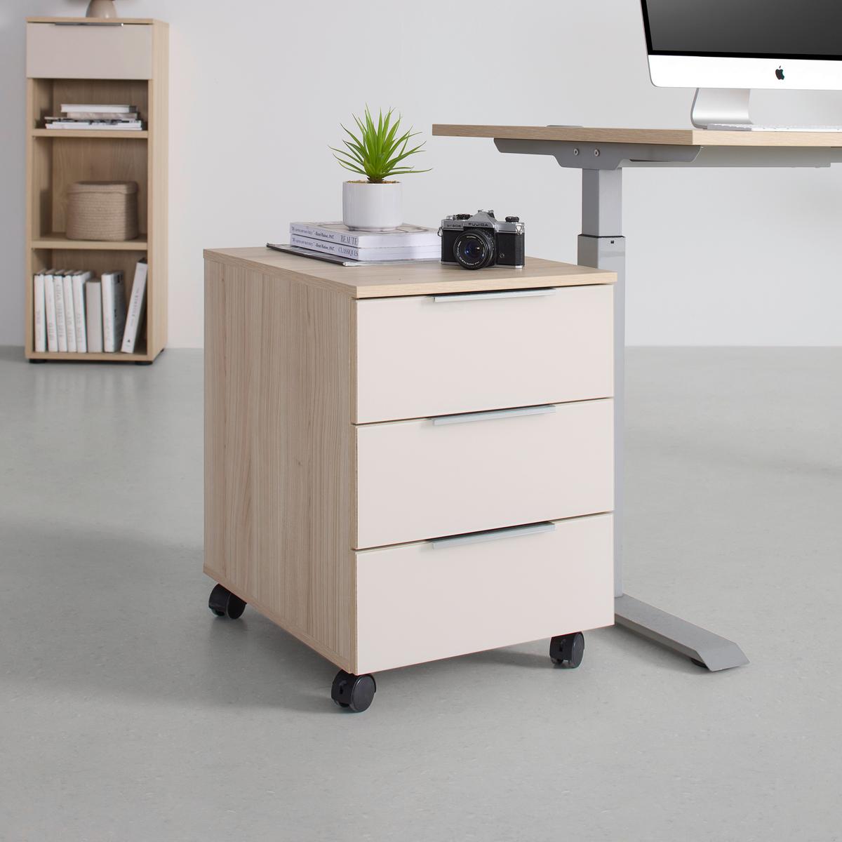 Rollcontainer Siena Eichefarben - Chromfarben/Eichefarben, MODERN, Holzwerkstoff/Metall (40/61/55cm) - Mömax